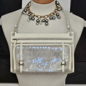 Tod's Evening Bag Shoulder Bag Cream Leather Sequins